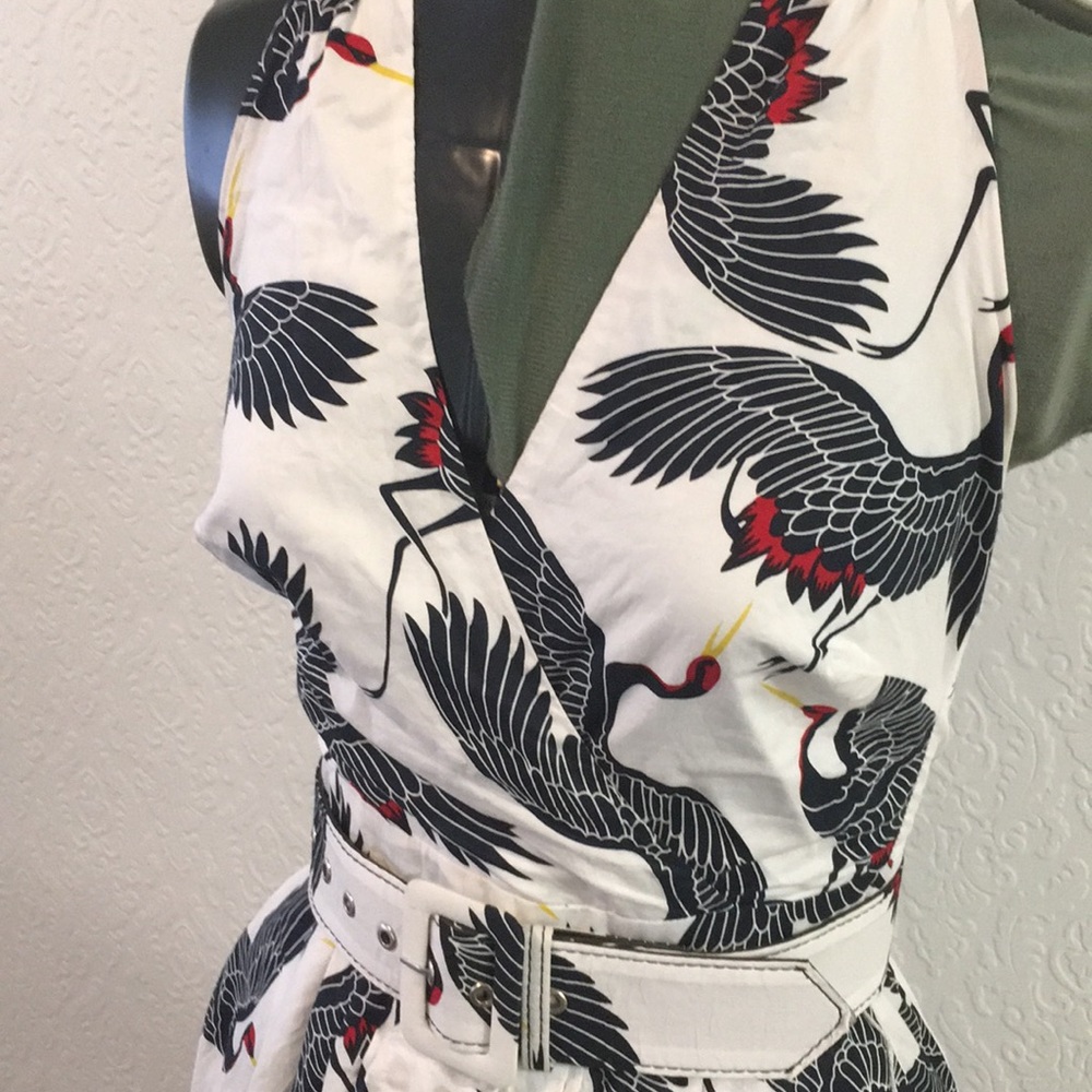 White crane halter “hostess” dress